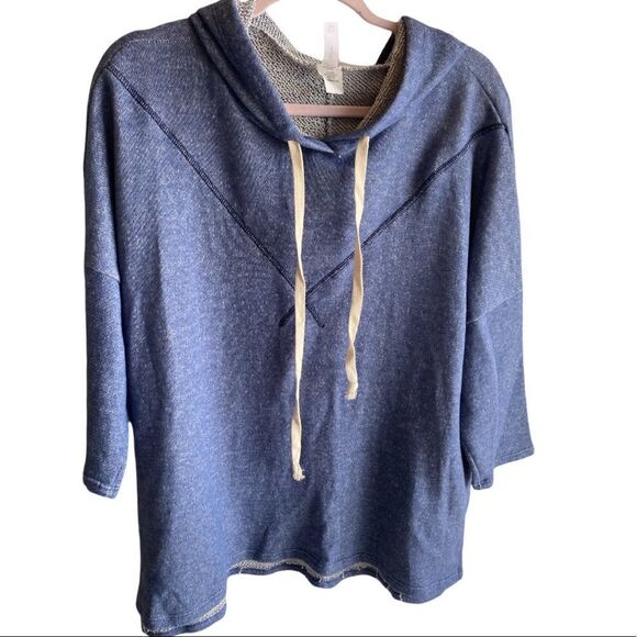 Honeyme Sz Lrg Heather Blue Oversized 3/4 Sleeve Hooded Sweatshirt - Picture 1 of 4